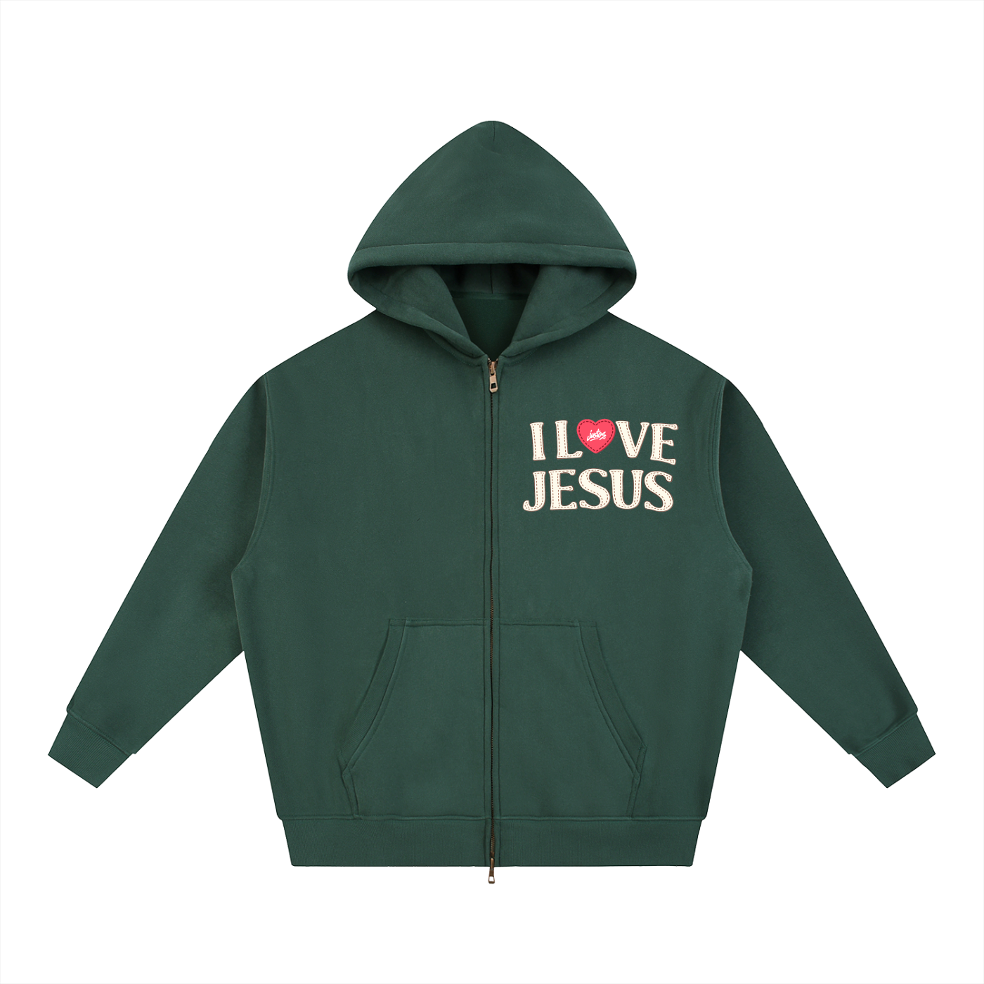 Fleece Boxy Hoodie - Dark Gree,I love Jesus