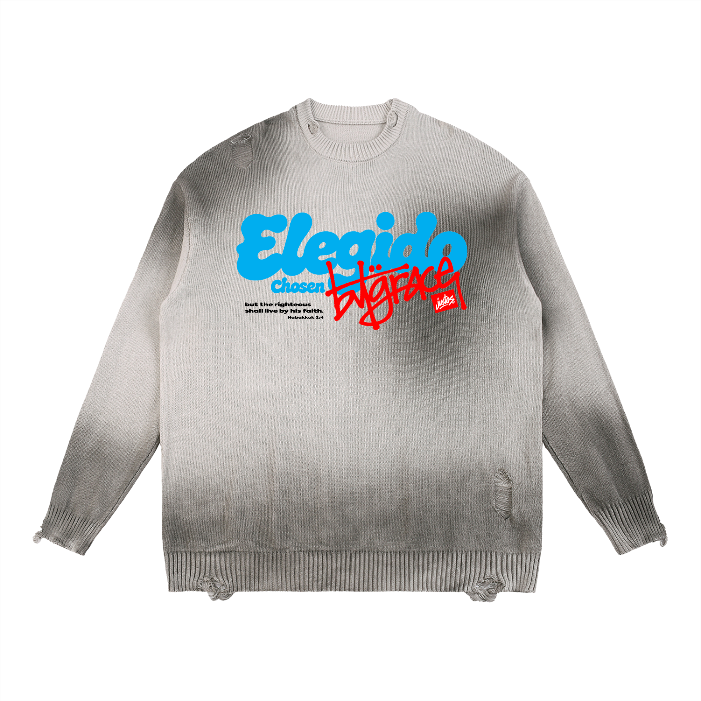 Chosen ByGrace Sun Fade Distressed Ripped Crewneck sweater